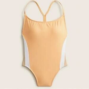 New J. Crew Peach Orange Color Block One-Piece Swim Bathing Suit Women's Size 22